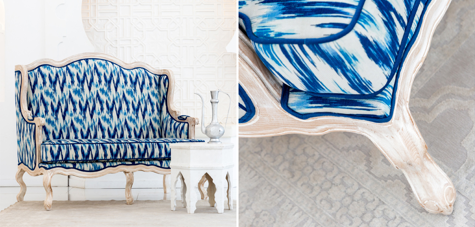 Двухместный диван с голубым узором Ikat Pattern Двухместный диван с голубым узором Ikat Pattern - Loft-Concept в Волгограде