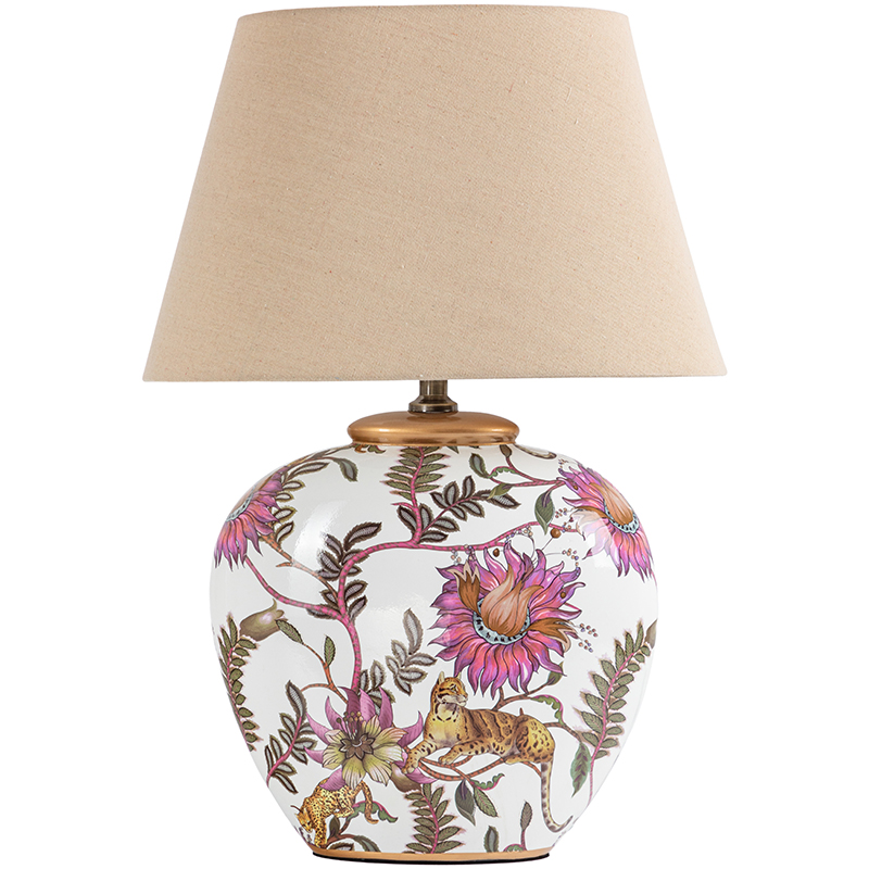 Настольная лампа с абажуром Leopard Flowers Lampshade Бежевый Белый Розовый Настольная лампа с абажуром Leopard Flowers Lampshade Бежевый Белый Розовый в Волгограде | Loft Concept