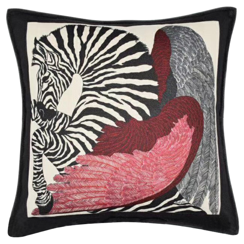 Декоративная подушка Hermes Zebra 25 Черно-белый Красный Декоративная подушка Hermes Zebra 25 Черно-белый Красный в Волгограде | Loft Concept