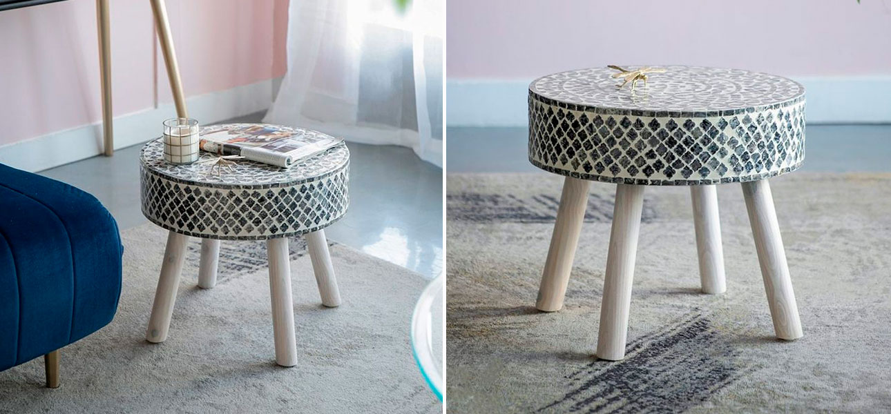 Столик круглый с инкрустацией на ножках Calvin - фото №1