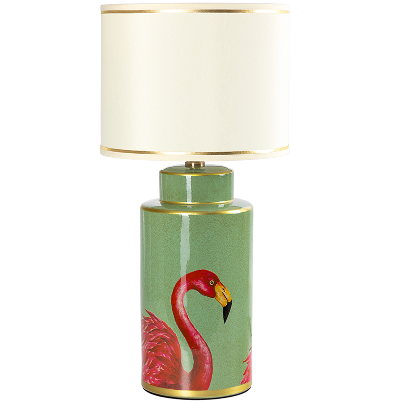 Настольная лампа Flamingos Green Lampshade Зеленый Розовый Бежевый Настольная лампа Flamingos Green Lampshade Зеленый Розовый Бежевый в Волгограде | Loft Concept