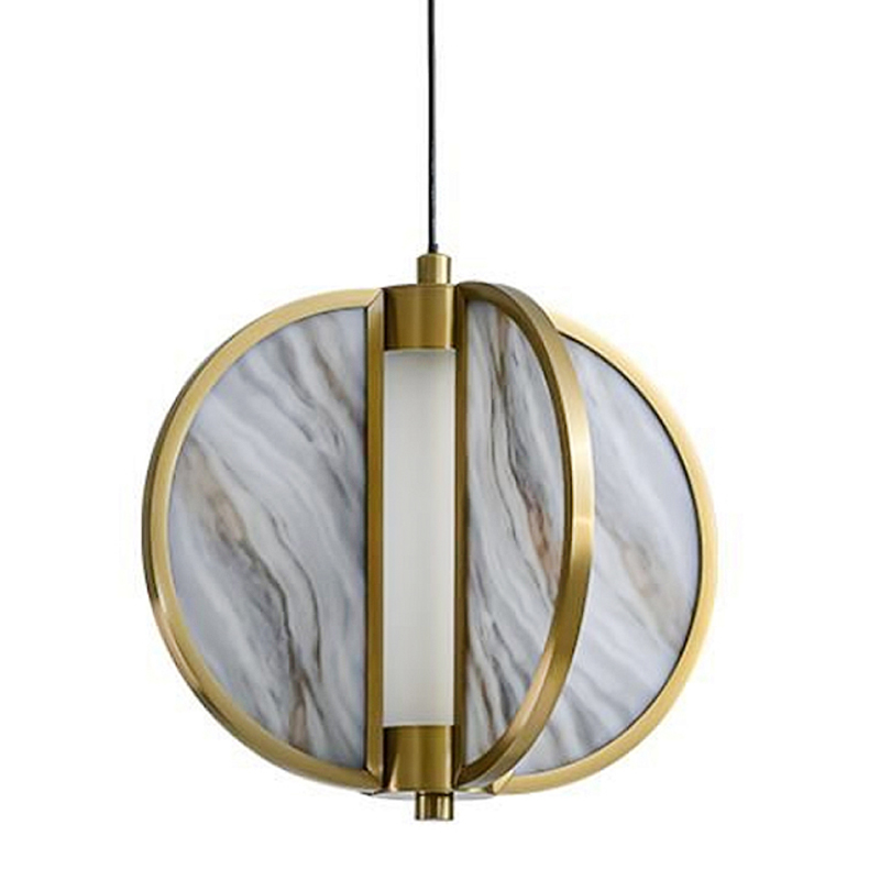 Подвесной светильник с круглым плафоном из искусственного алебастра в бронзовой оправе Marbella Бронза Белый Серый в Волгограде | Loft Concept 