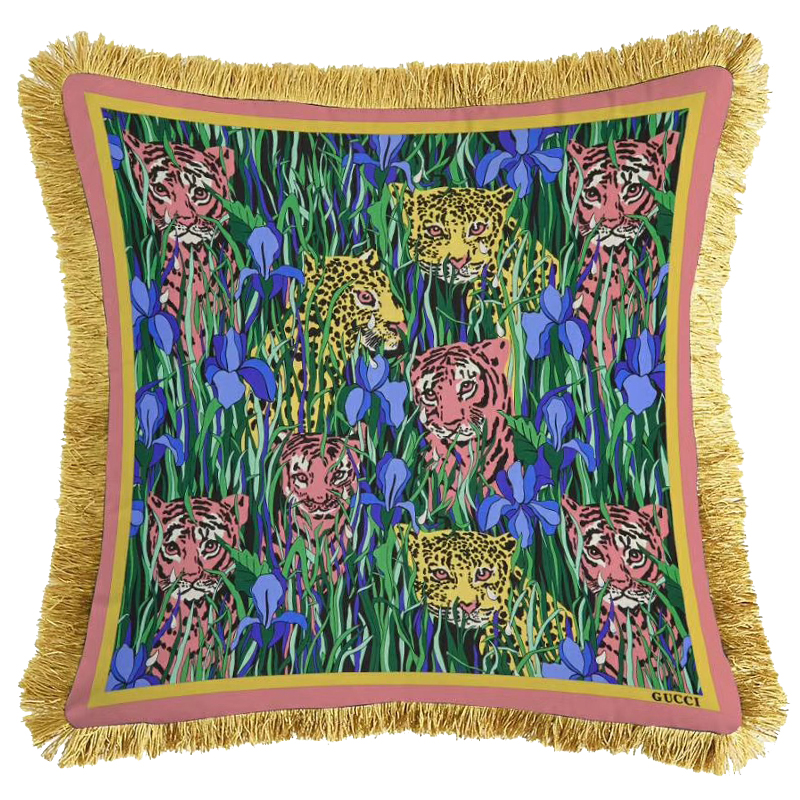 Декоративная подушка Cтиль Gucci Tigers And Irises Мульти Золотой Декоративная подушка Cтиль Gucci Tigers And Irises Мульти Золотой в Волгограде | Loft Concept