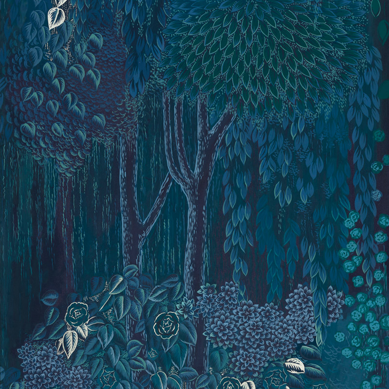 Обои ручная роспись Hippolyta’s Forest Original colourway on Empire Blue dyed silk Обои ручная роспись Hippolyta’s Forest Original colourway on Empire Blue dyed silk в Волгограде | Loft Concept