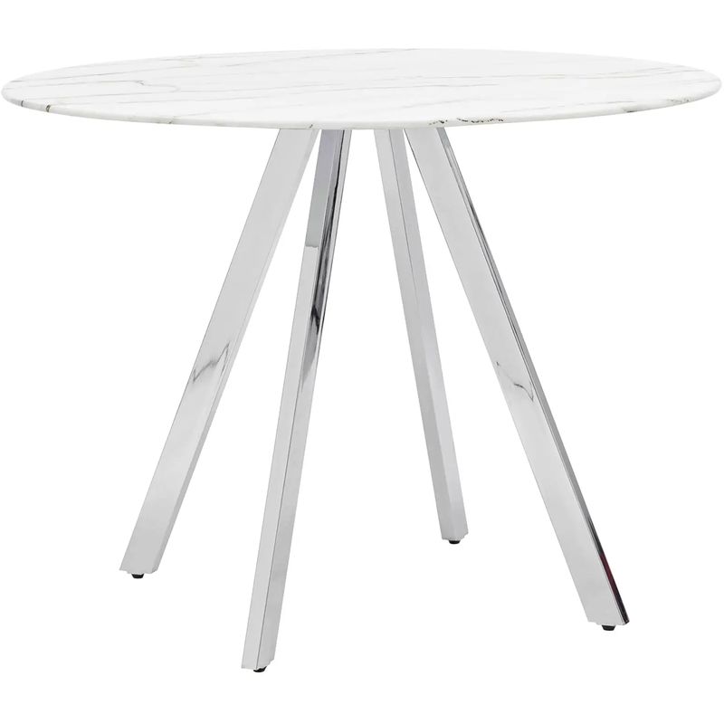Стол обеденный Iving круглый столешница мрамор ножка хром Белый Мрамор Bianco Серебряный Стол обеденный Iving круглый столешница мрамор ножка хром Белый Мрамор Bianco Серебряный в Волгограде | Loft Concept