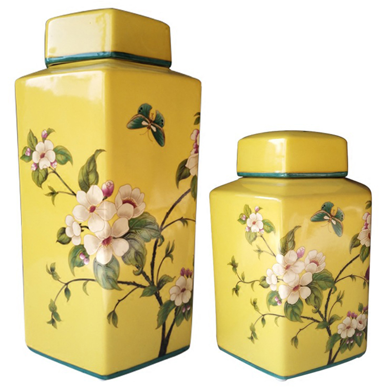 Ваза с крышкой Ceramic Yellow Garden Vase Желтый Бирюзовый Мульти Ваза с крышкой Ceramic Yellow Garden Vase Желтый Бирюзовый Мульти в Волгограде | Loft Concept