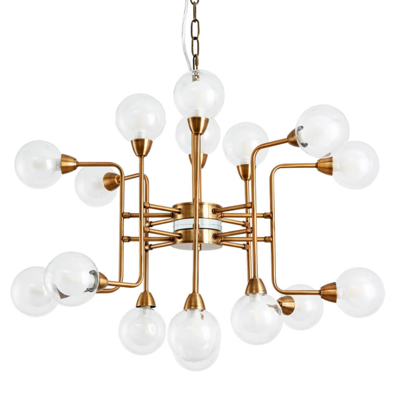 Люстра Bistro Globe Milk Chandelier 16 Прозрачный белый Латунь Люстра Bistro Globe Milk Chandelier 16 Прозрачный белый Латунь в Волгограде | Loft Concept