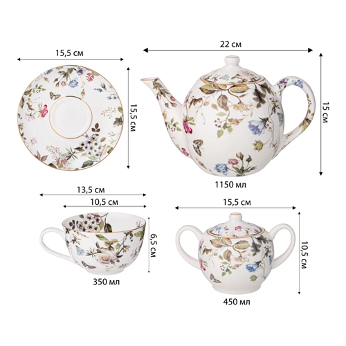 Чайный сервиз из фарфора белый с рисунком цветов на 6 персон 14 предметов Garden Whisper Porcelain Set Чайный сервиз из фарфора белый с рисунком цветов на 6 персон 14 предметов Garden Whisper Porcelain Set в Волгограде