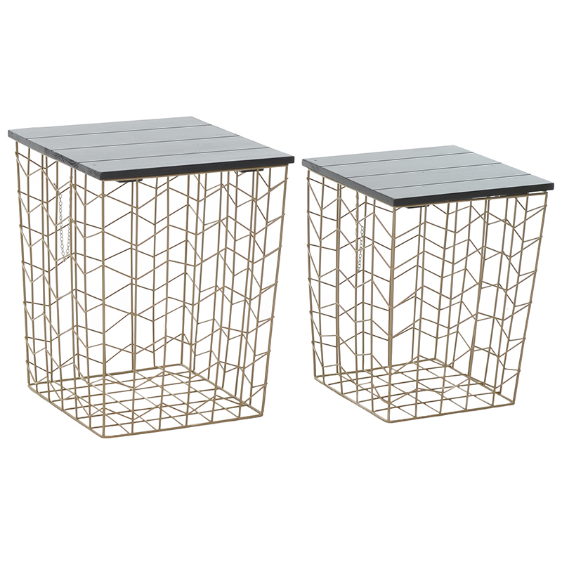 Комплект из приставных столов Wire Basket Side Table Золотой Черный Комплект из приставных столов Wire Basket Side Table Золотой Черный в Волгограде | Loft Concept