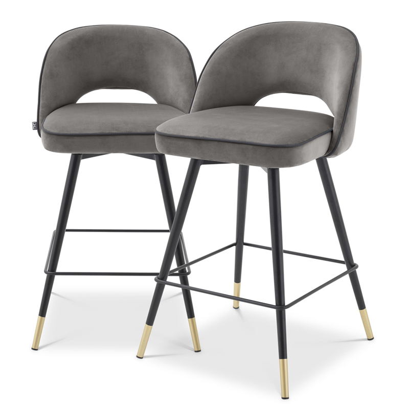Комплект полубарных стульев Eichholtz Counter Stool Cliff set of 2 grey Серый Черный Латунь Комплект полубарных стульев Eichholtz Counter Stool Cliff set of 2 grey Серый Черный Латунь в Волгограде | Loft Concept