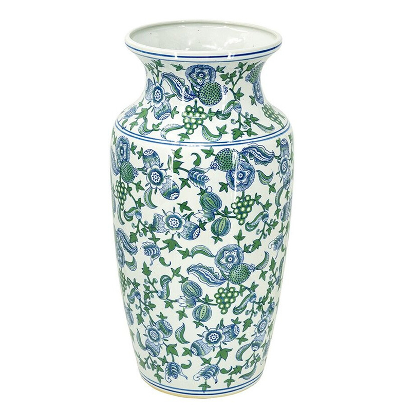 Ваза с зелено-голубым цветочным узором на белом фоне 61 см Blue & White Ornament Белый Синий Зеленый Ваза с зелено-голубым цветочным узором на белом фоне 61 см Blue & White Ornament Белый Синий Зеленый в Волгограде | Loft Concept