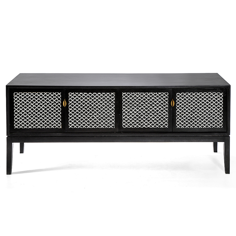 Буфет в гостиную с инкрустацией Bone Inlay sideboard - 4 doors Черный Белый в Волгограде | Loft Concept 