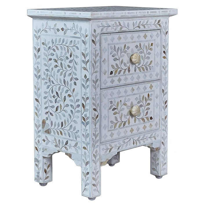 Тумба инкрустация перламутром Inlaid Bone White c 2 ящиками Белый Голубой пастельный Тумба инкрустация перламутром Inlaid Bone White c 2 ящиками Белый Голубой пастельный в Волгограде | Loft Concept