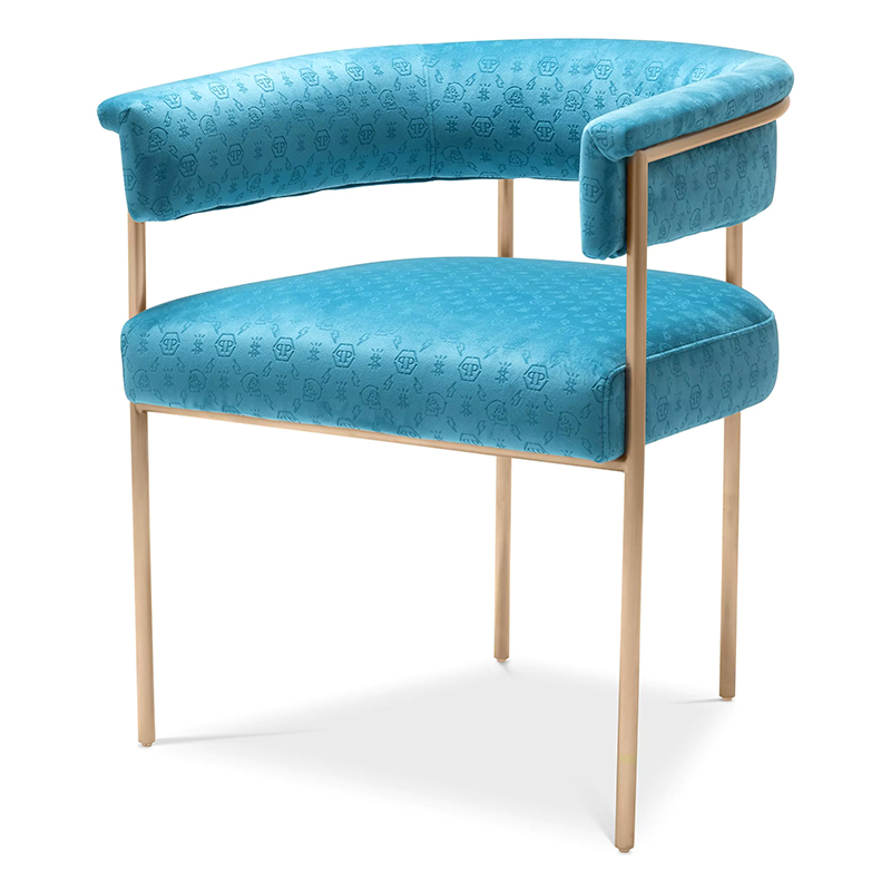 Стул Philipp Plein Dining Chair Monogram Голубой Голубой Золотой Стул Philipp Plein Dining Chair Monogram Голубой Голубой Золотой в Волгограде | Loft Concept