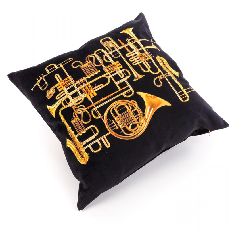 Подушка Seletti Cushion Trumpets Черный Золотой Подушка Seletti Cushion Trumpets Черный Золотой в Волгограде | Loft Concept