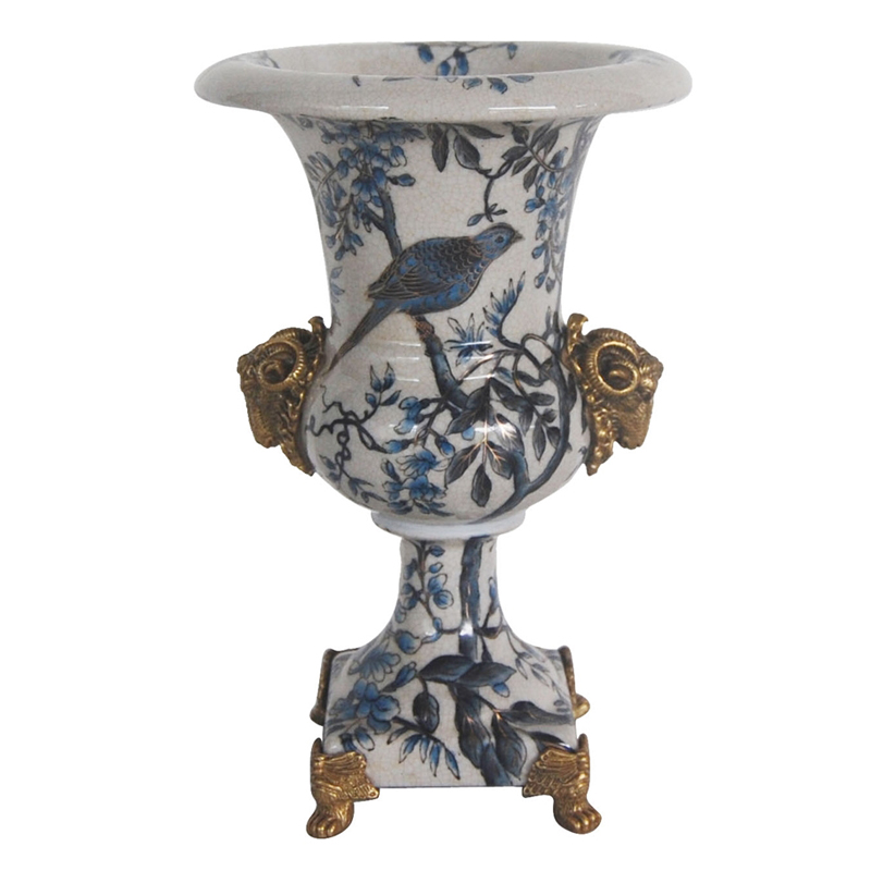 Ваза Bronze Aries Vase Синий Белый Бронза Ваза Bronze Aries Vase Синий Белый Бронза в Волгограде | Loft Concept