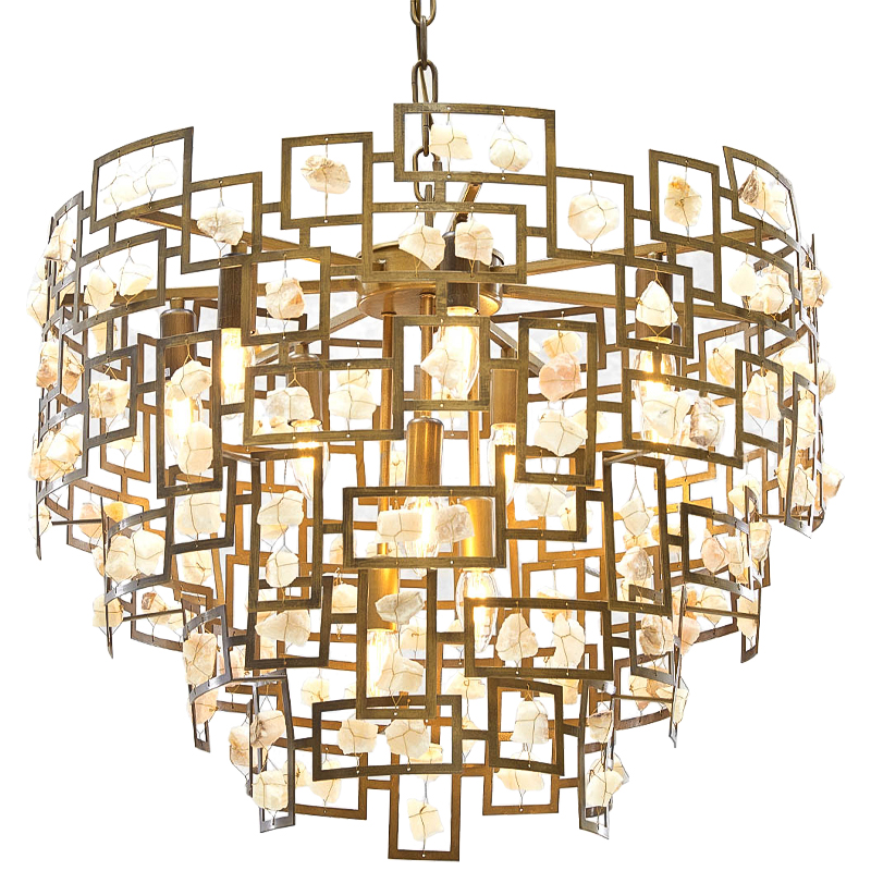 Люстра металлическая с подвесками из камня Maze Stones Chandelier 52 Латунь Бежевый Люстра металлическая с подвесками из камня Maze Stones Chandelier 52 Латунь Бежевый в Волгограде | Loft Concept