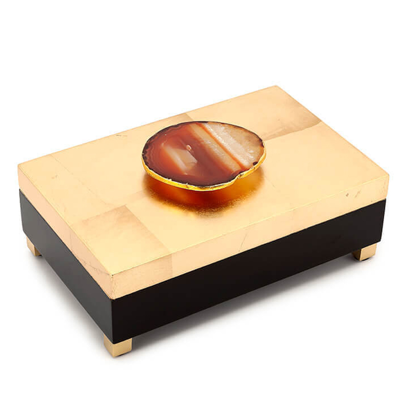 Шкатулка BOX KRIZIA gold with agate Черный Глянцевое золото Коричневый Шкатулка BOX KRIZIA gold with agate Черный Глянцевое золото Коричневый в Волгограде | Loft Concept