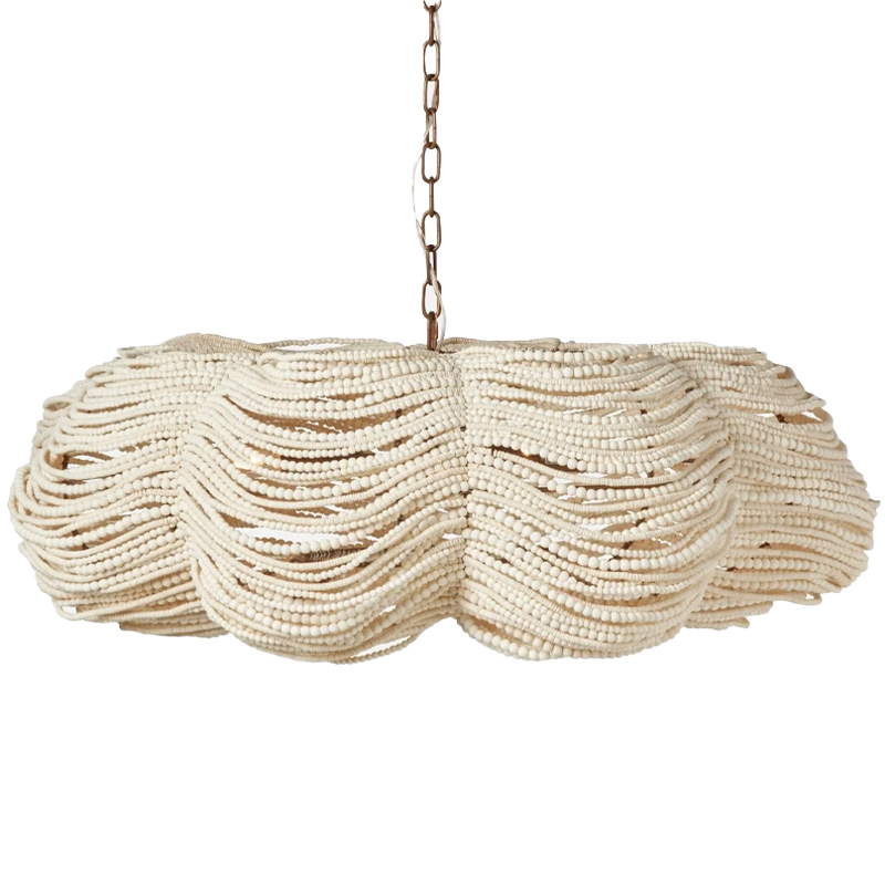 Круглая люстра волнистой формы с декором из круглых деревянных бусин White Wooden Beads Chandelier L Белый Круглая люстра волнистой формы с декором из круглых деревянных бусин White Wooden Beads Chandelier L Белый в Волгограде | Loft Concept