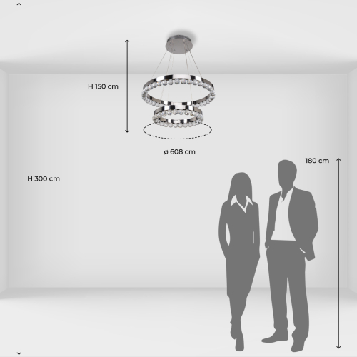 Люстра с двумя кольцами цвета хром и прозрачными хрустальными шарами по периметру Sacramento Transparent Balls Chandelier в Волгограде