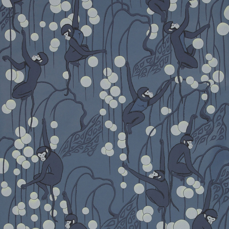Обои ручная роспись Deco Monkeys Parisian Blue on dyed paper Обои ручная роспись Deco Monkeys Parisian Blue on dyed paper в Волгограде | Loft Concept