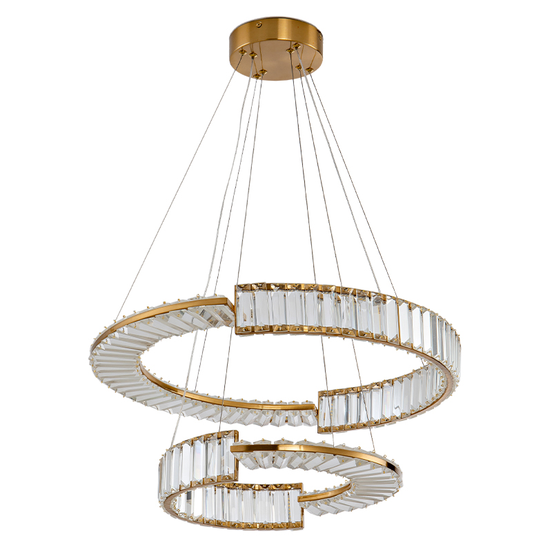 Светодиодная двухъярусная кольцевая люстра из хрусталя и стали и с пультом для регулировки света Maude Crystal Light Латунь Прозрачный в Волгограде | Loft Concept 