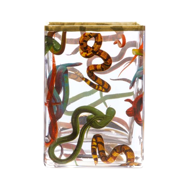 Ваза Glass Vase Snakes Прозрачный Золотой Синий Красный Ваза Glass Vase Snakes Прозрачный Золотой Синий Красный в Волгограде | Loft Concept