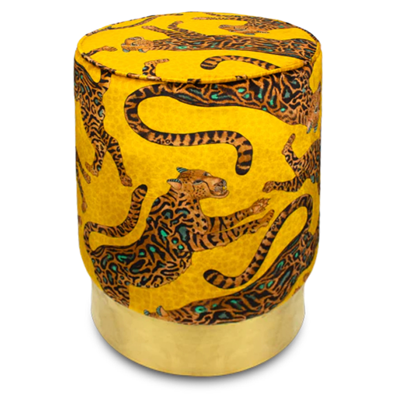 Пуф Орнамент Леопарды Cheetah Kings Gold Velvet Pouffe Оранжевый Латунь в Волгограде | Loft Concept 