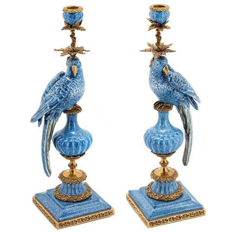 Подсвечник Abhika Candlen Parrot Atlantide  Белый Синий Бронза в Волгограде | Loft Concept 