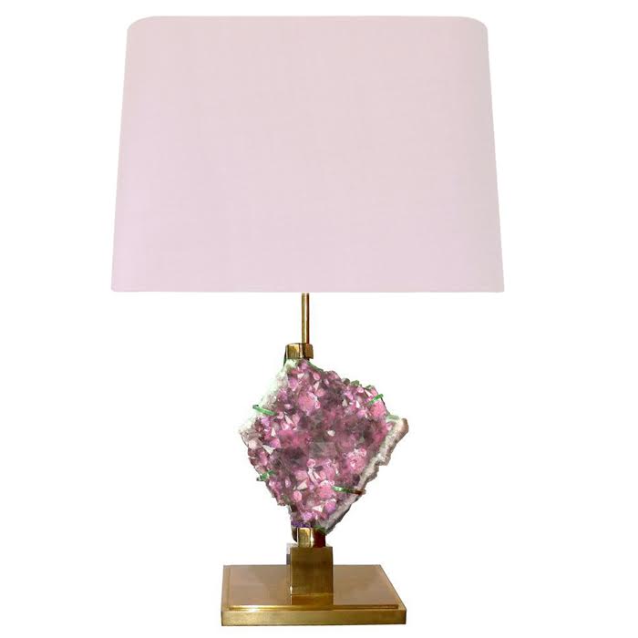 Настольная лампа Bronze and Pink Amethyst Lamp Глянцевое золото Розовый пастельный Настольная лампа Bronze and Pink Amethyst Lamp Глянцевое золото Розовый пастельный в Волгограде | Loft Concept