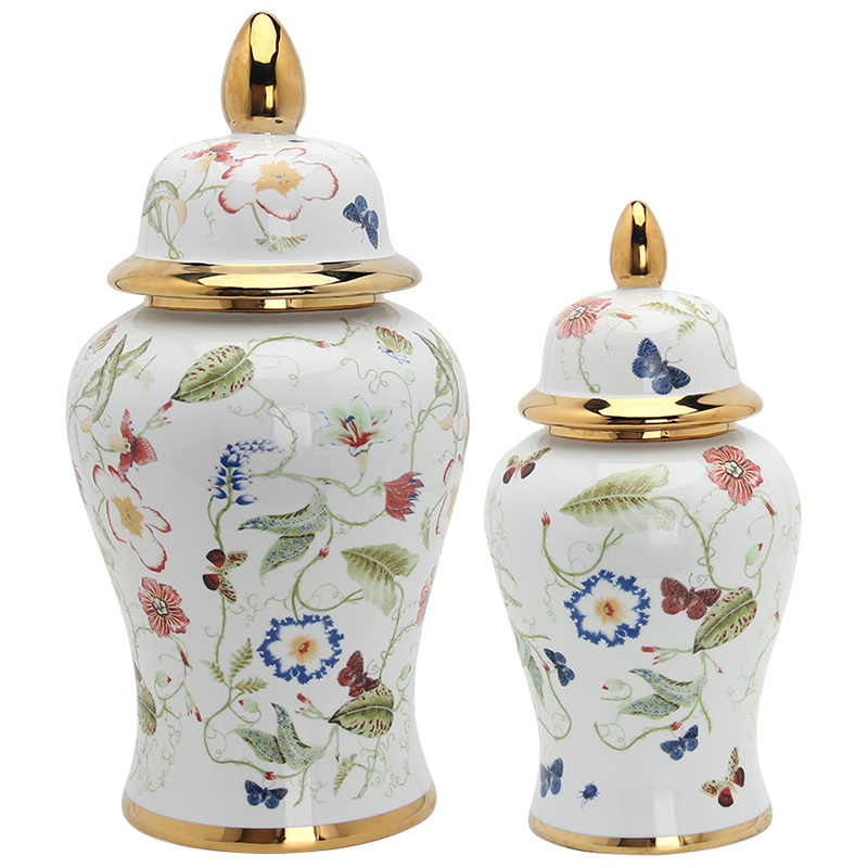 Ваза с крышкой Ceramic Beautiful Garden Vase Белый Золотой Мульти Ваза с крышкой Ceramic Beautiful Garden Vase Белый Золотой Мульти в Волгограде | Loft Concept