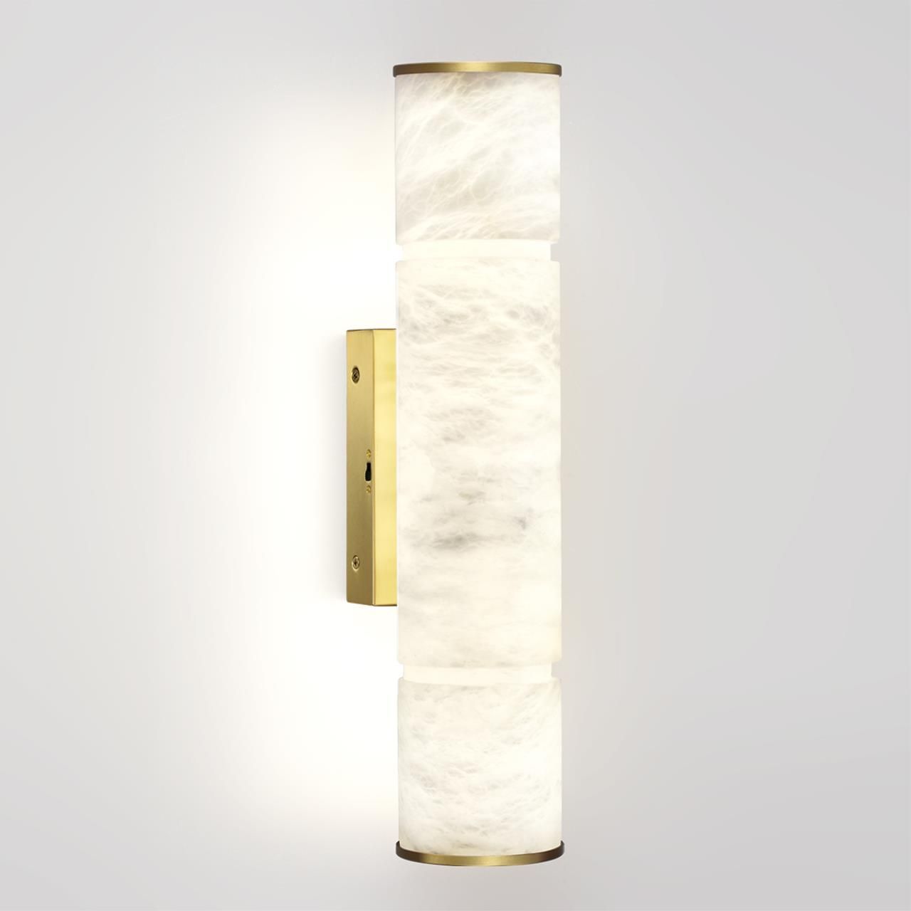 Бра с цилиндрическим плафоном из белого алебастра на прямоугольном основании Латунь Cryptocrystalline Stone в Волгограде