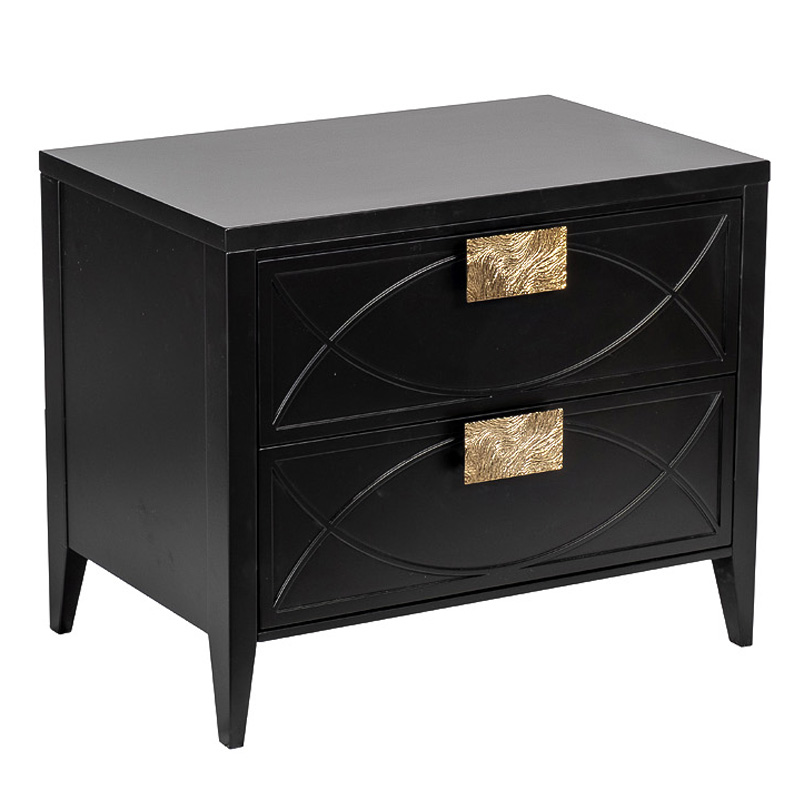 Тумба с 2-мя ящиками Amelie Black Nightstand Черная Черный Золотой Тумба с 2-мя ящиками Amelie Black Nightstand Черная Черный Золотой в Волгограде | Loft Concept