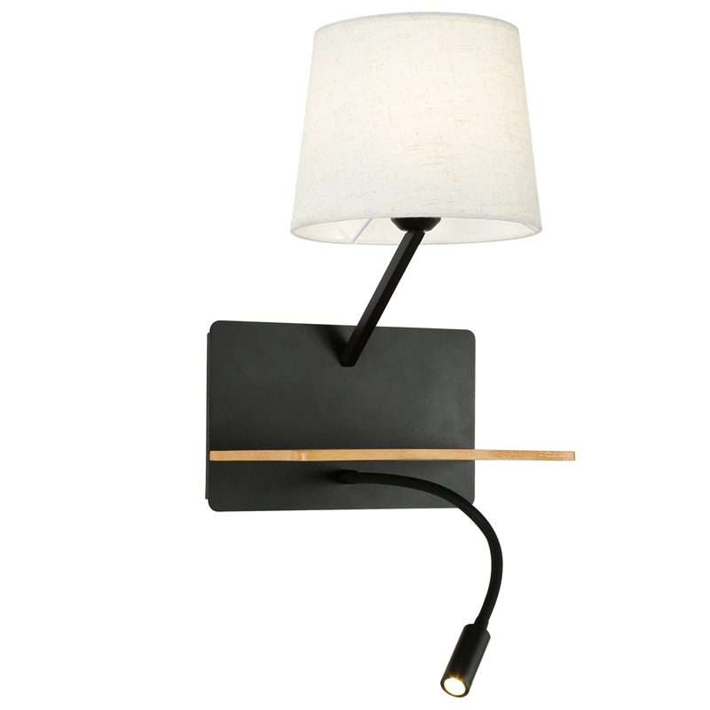 Бра с абажуром и гибким спотом Trumpet Wall Black USB Белый Коричневый Черный Бра с абажуром и гибким спотом Trumpet Wall Black USB Белый Коричневый Черный в Волгограде | Loft Concept
