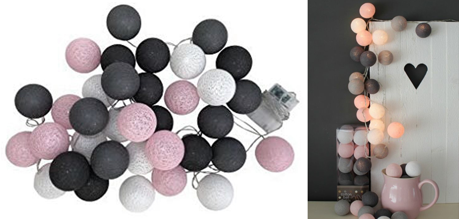 Гирлянда хлопковые фонарики Сotton Ball Pink-Grey - Loft-Concept в Волгограде