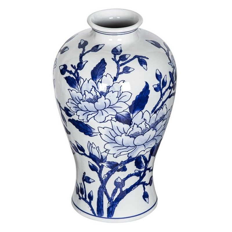 Ваза с бело-синей росписью и изображением цветов Blue & White Ornament Белый Синий Ваза с бело-синей росписью и изображением цветов Blue & White Ornament Белый Синий в Волгограде | Loft Concept