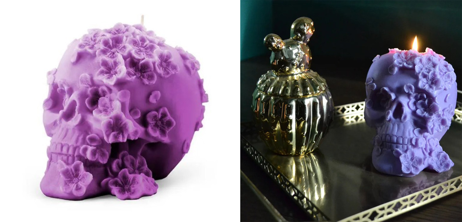 Свеча Purple Flowers Skull - фото