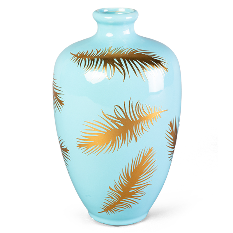 Ваза Gold feathers on blue Vase 25 Голубой Глянцевое золото Ваза Gold feathers on blue Vase 25 Голубой Глянцевое золото в Волгограде | Loft Concept