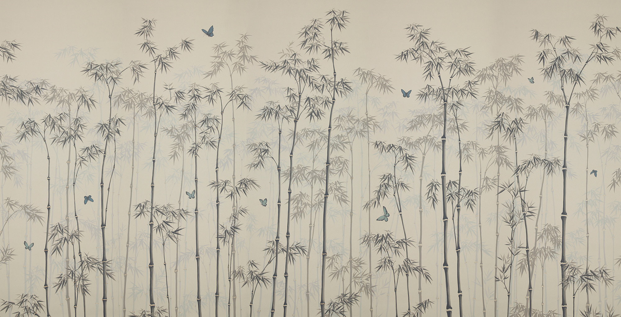 Обои ручная роспись Distant Bamboo Special Colourway on white dyed paper Обои ручная роспись Distant Bamboo Special Colourway on white dyed paper - постер Loft-Concept в Волгограде