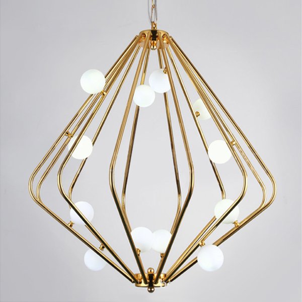 Люстра Cage with white balls Chandelier Золотой Прозрачный белый Люстра Cage with white balls Chandelier Золотой Прозрачный белый в Волгограде | Loft Concept