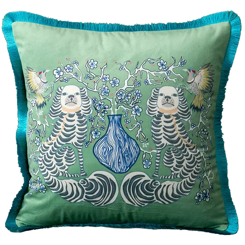 Декоративная подушка Two Dogs Turquoise Cushion Зеленый шалфей Бирюзовый Голубой Белый Декоративная подушка Two Dogs Turquoise Cushion Зеленый шалфей Бирюзовый Голубой Белый в Волгограде | Loft Concept