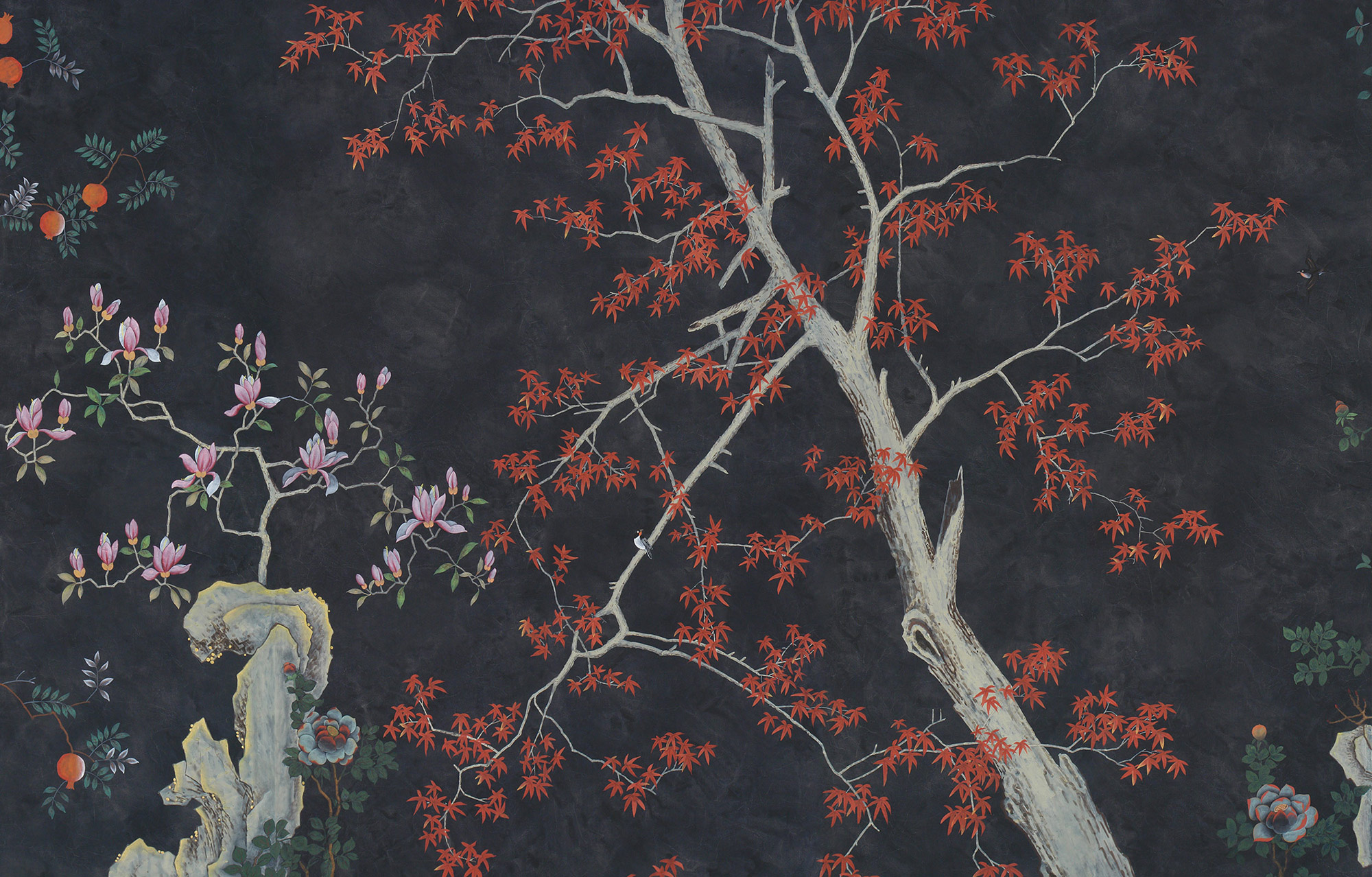 Обои ручная роспись Summer Night Blossom Original colourway on Edo Night painted silk Обои ручная роспись Summer Night Blossom Original colourway on Edo Night painted silk - постер Loft-Concept в Волгограде