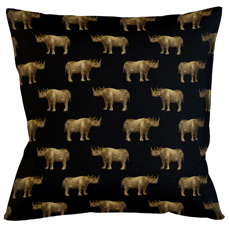 Декоративная подушка с узором из носорогов Home Safari Black Черный Коричневый Декоративная подушка с узором из носорогов Home Safari Black Черный Коричневый в Волгограде | Loft Concept