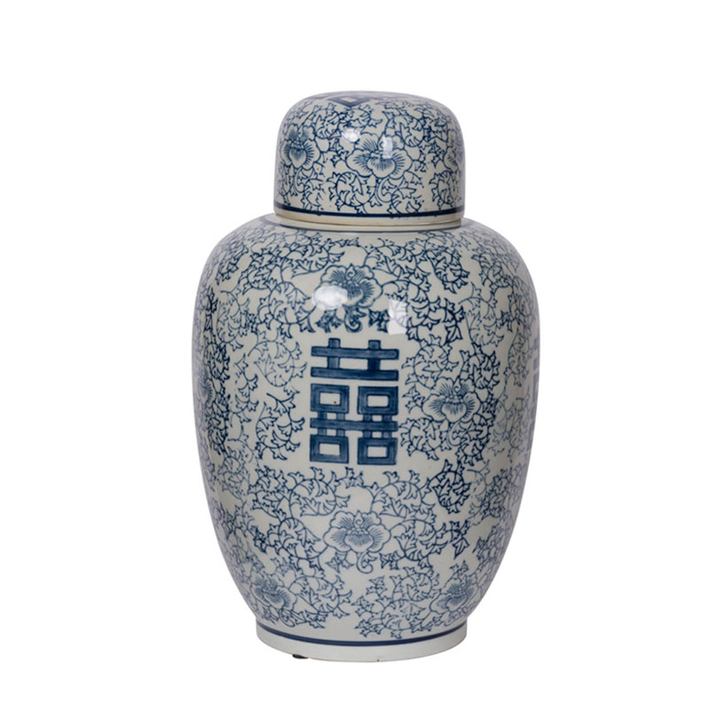 Китайская ваза c крышкой Blue & White Ornament Vase Белый Синий Китайская ваза c крышкой Blue & White Ornament Vase Белый Синий в Волгограде | Loft Concept