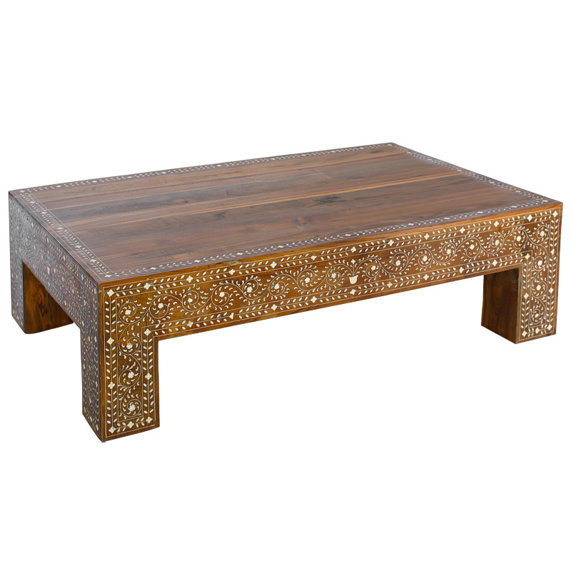 Кофейный стол Wooden Bone Inlay Coffee Table Коричневый Белый Кофейный стол Wooden Bone Inlay Coffee Table Коричневый Белый в Волгограде | Loft Concept