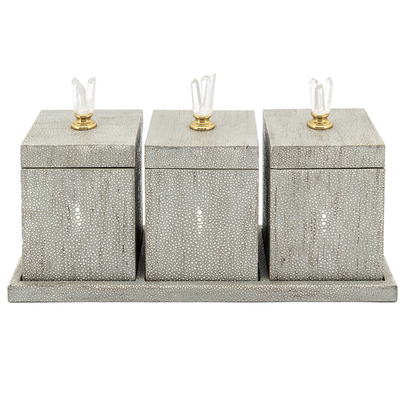 Набор шкатулок BOX KRIZIA SET3PCS Stingray Skin Светло-серый Прозрачный Латунь Набор шкатулок BOX KRIZIA SET3PCS Stingray Skin Светло-серый Прозрачный Латунь в Волгограде | Loft Concept