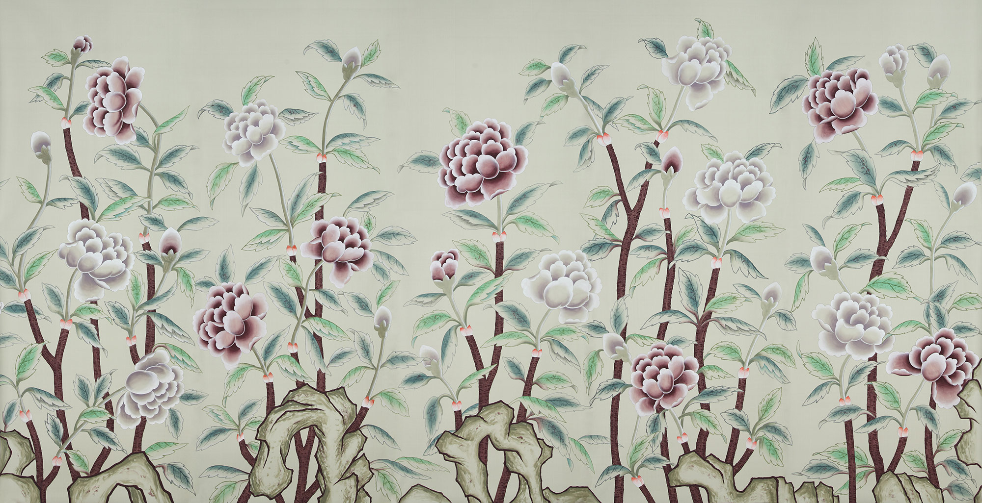 Обои ручная роспись Korean Peony Special Colourway on Icefield dyed silk Обои ручная роспись Korean Peony Special Colourway on Icefield dyed silk - постер Loft-Concept в Волгограде