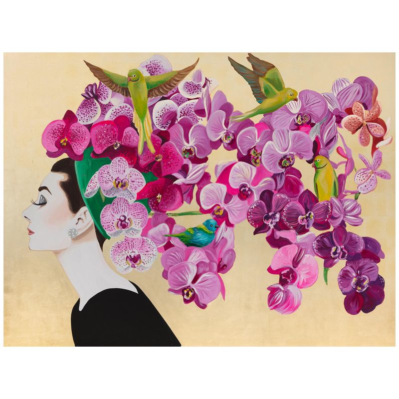 Картина Audrey with Moon Orchids and Green Parrots on Gold Leaf Мульти в Волгограде | Loft Concept 