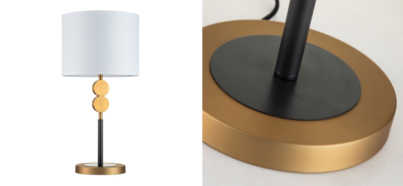 Настольная лампа с абажуром из белой атласной ткани MOGIR - фото