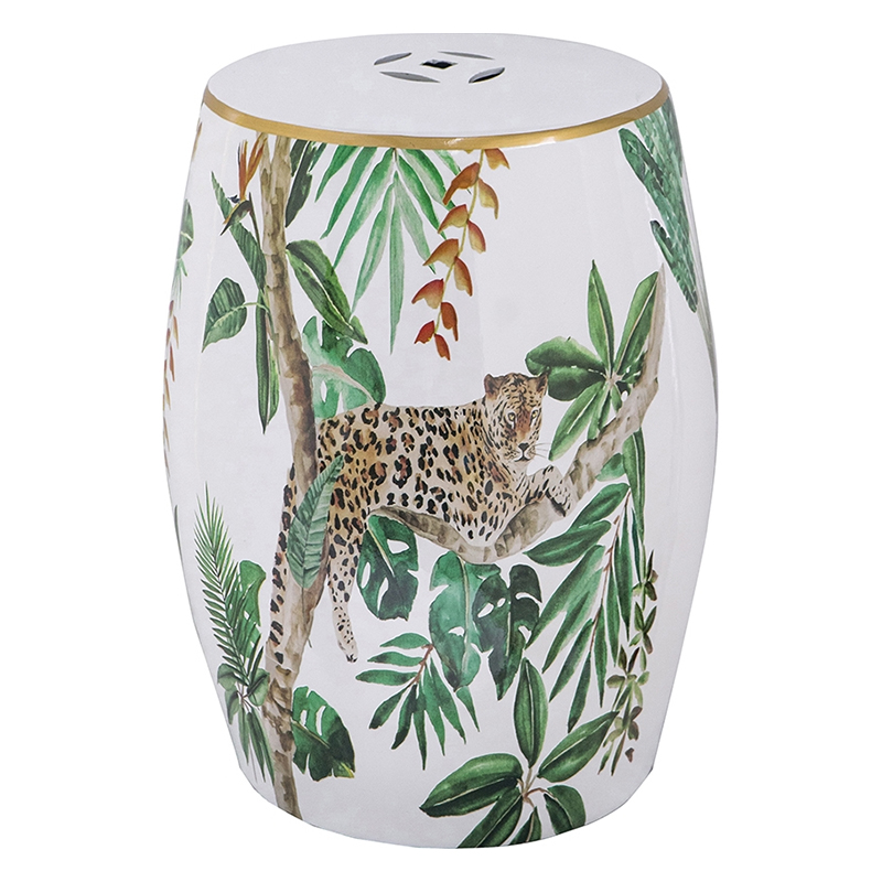 Керамический табурет Tropical Leopard Белый Зеленый Золотой Коричневый в Волгограде | Loft Concept 